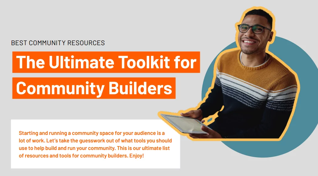 Cover of guide, featuring a light grey background and orange highlighted text. Image of a smiling man holding a tablet with short hair and glasses in a striped sweater is pictured on the right.