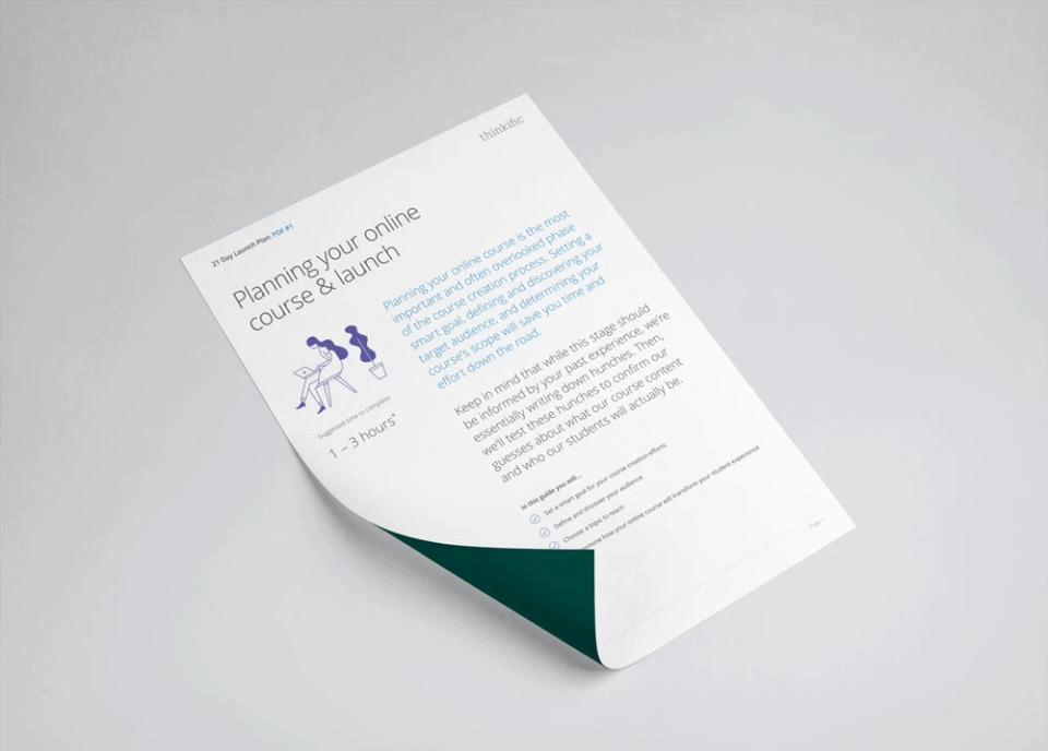Graphic of a piece of paper titled: Planning your online course and launch.