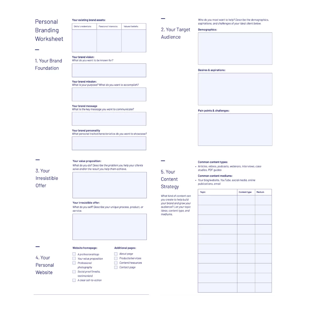 free personal branding worksheet