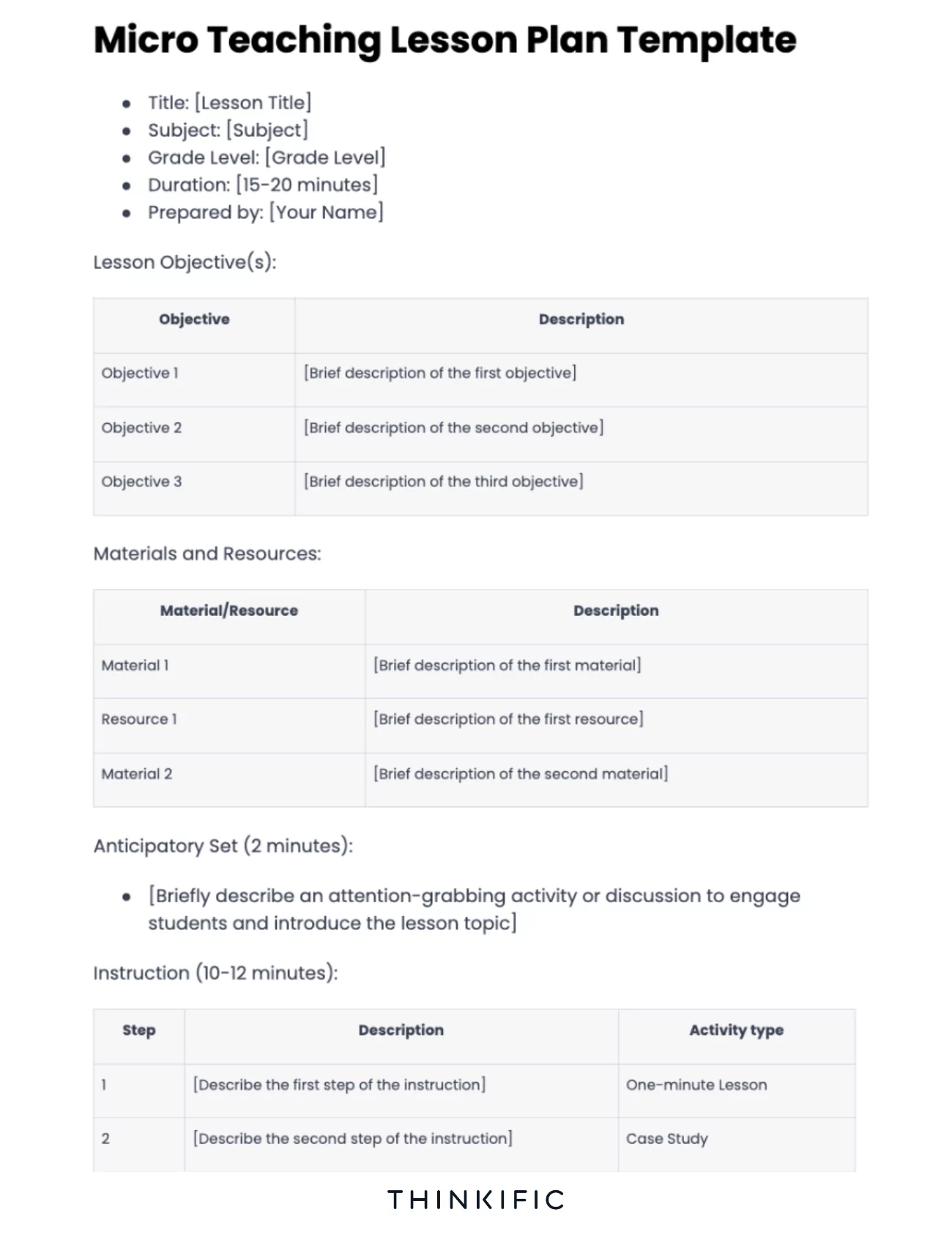 Free Micro Teaching Lesson Plan Template